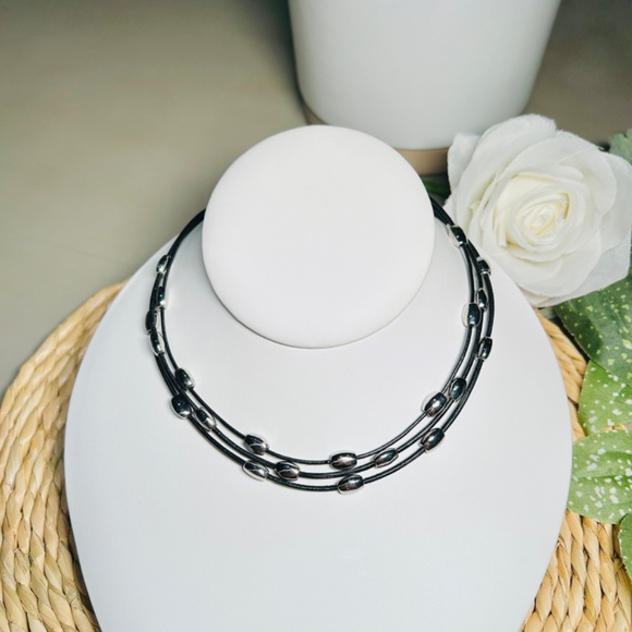 Nine West Silver Tone Beads, Triple Layered Black Cord Necklace 16”-18”. - Picture 5 of 10
